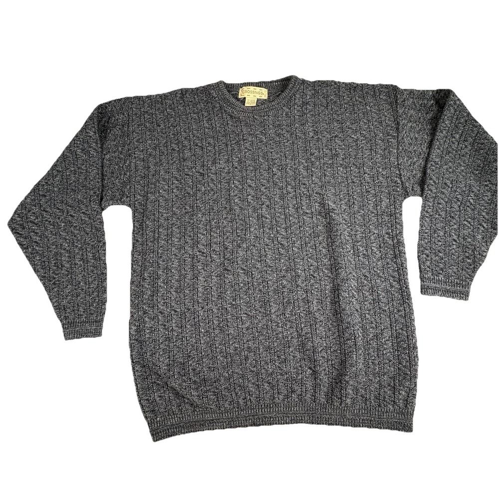 Vintage 90s Crossings Sweater Men L Blue Textured Preppy Retro Streetwear USA‎